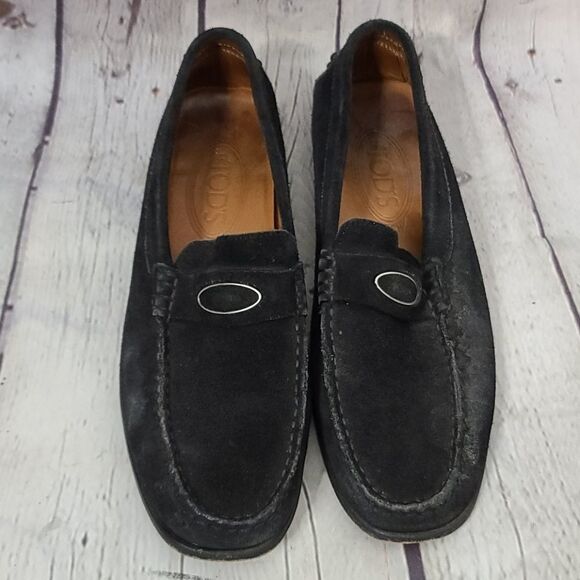 Tod's Black Suede Designer Loafers size 6 - Picture 2 of 14